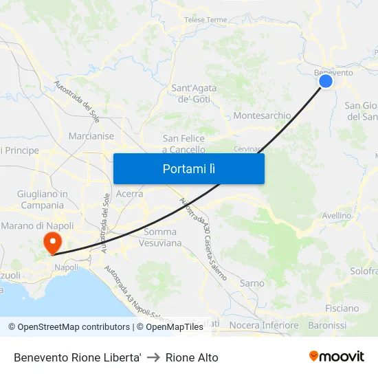 Benevento Rione Liberta' to Rione Alto map