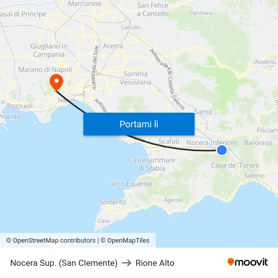 Nocera Sup. (San Clemente) to Rione Alto map