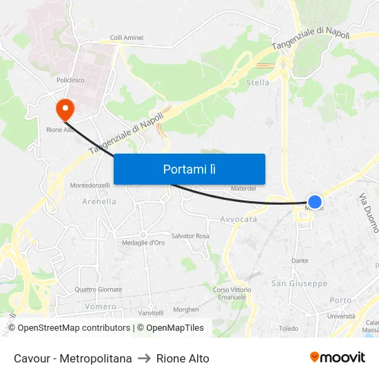 Cavour - Metropolitana to Rione Alto map