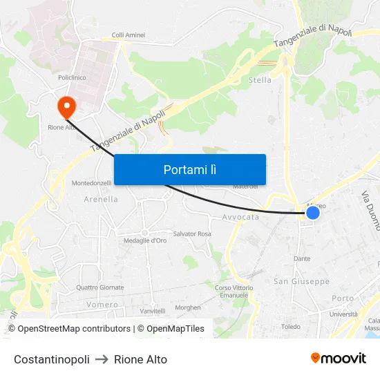 Costantinopoli to Rione Alto map