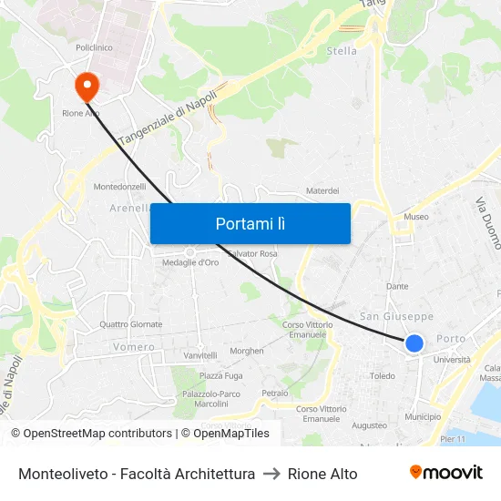 Monteoliveto - Facoltà Architettura to Rione Alto map