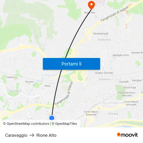 Caravaggio to Rione Alto map