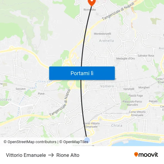 Vittorio Emanuele to Rione Alto map