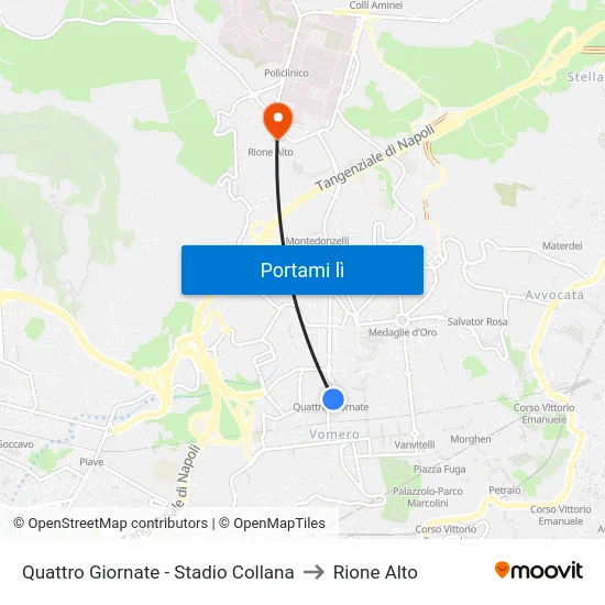 Quattro Giornate - Stadio Collana to Rione Alto map