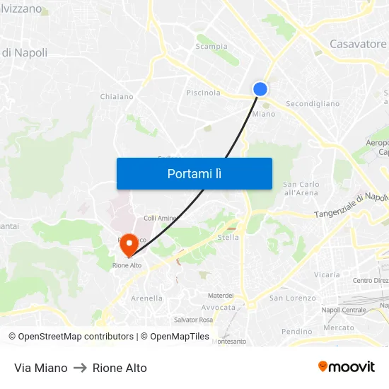 Via Miano to Rione Alto map