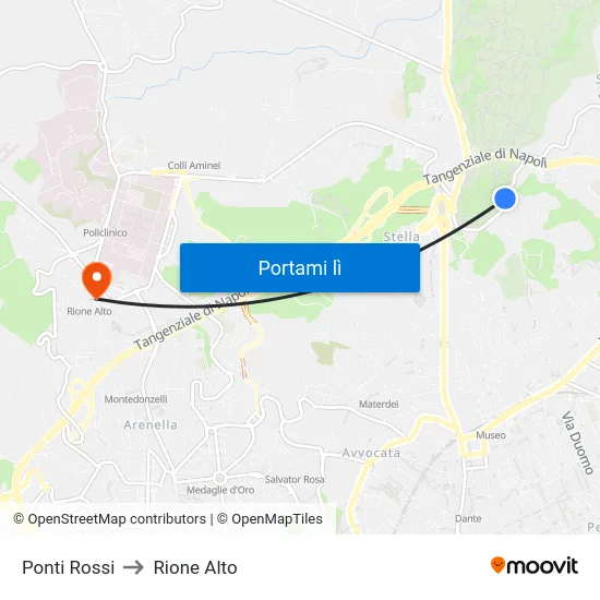 Ponti Rossi to Rione Alto map