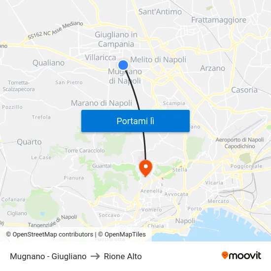 Mugnano - Giugliano to Rione Alto map