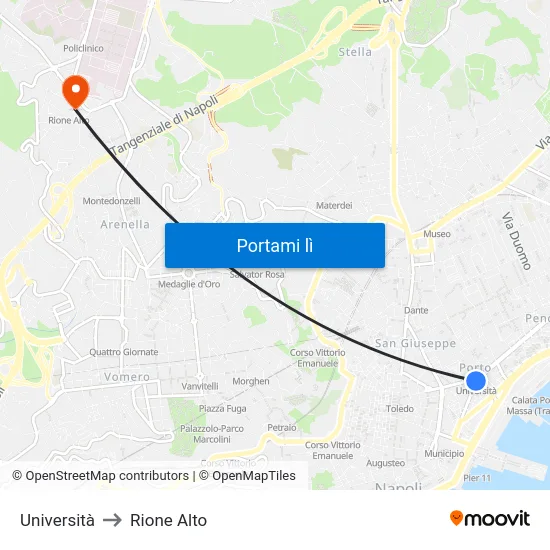 Università to Rione Alto map