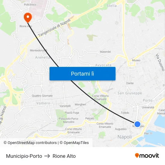 Municipio-Porto to Rione Alto map