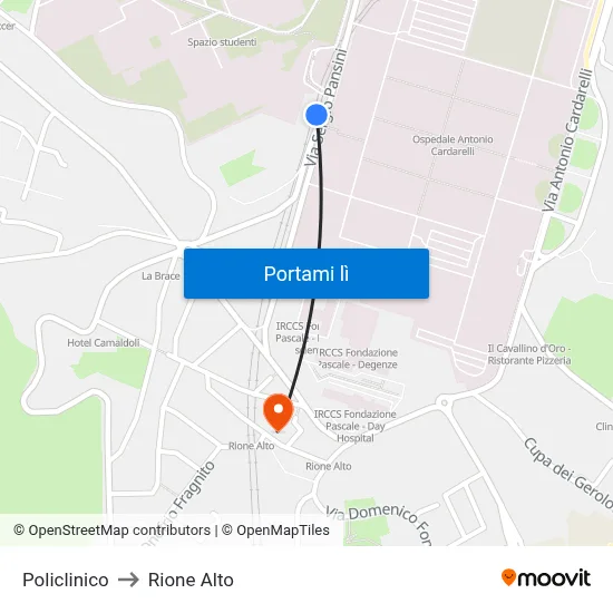 Policlinico to Rione Alto map