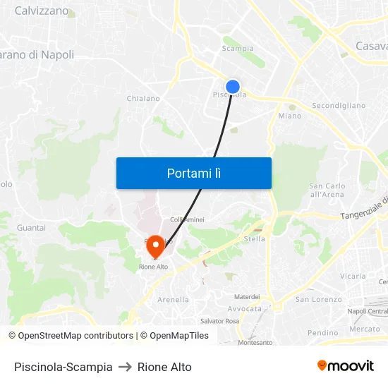 Piscinola-Scampia to Rione Alto map