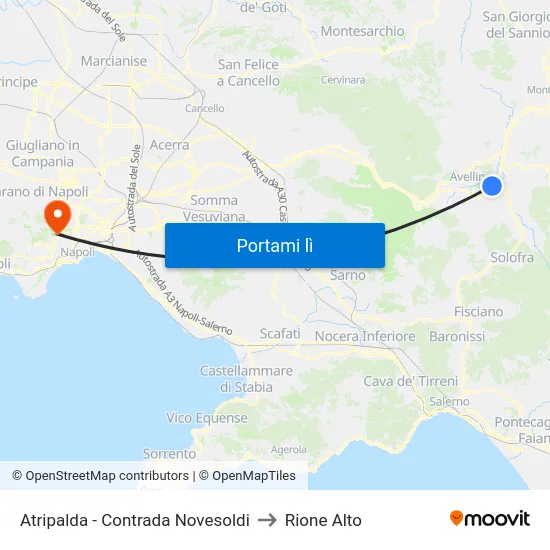 Atripalda - Contrada Novesoldi to Rione Alto map