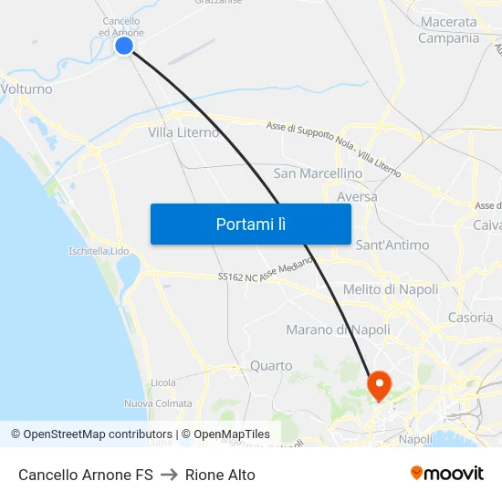 Cancello Arnone FS to Rione Alto map