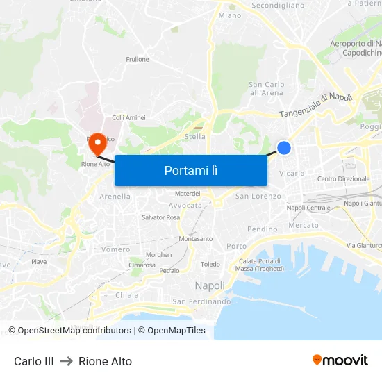 Carlo III to Rione Alto map