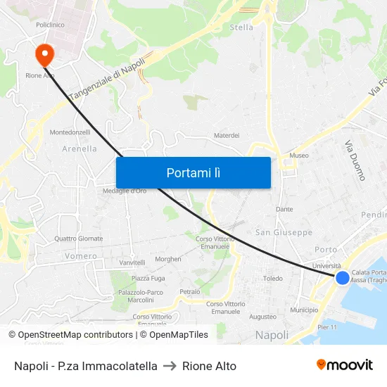 Napoli - P.za Immacolatella to Rione Alto map