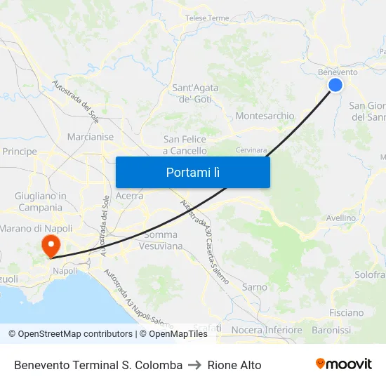 Benevento Terminal S. Colomba to Rione Alto map