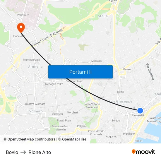 Bovio to Rione Alto map