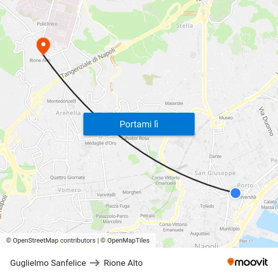 Guglielmo Sanfelice to Rione Alto map