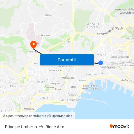 Principe Umberto to Rione Alto map