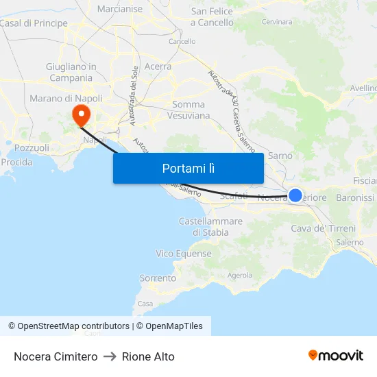 Nocera Cimitero to Rione Alto map