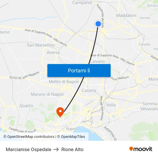 Marcianise Ospedale to Rione Alto map