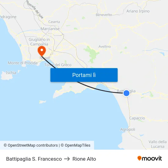 Battipaglia S. Francesco to Rione Alto map