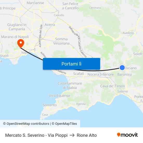 Mercato S. Severino - Via Pioppi to Rione Alto map