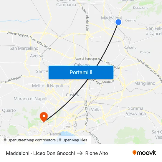 Maddaloni - Liceo Don Gnocchi to Rione Alto map