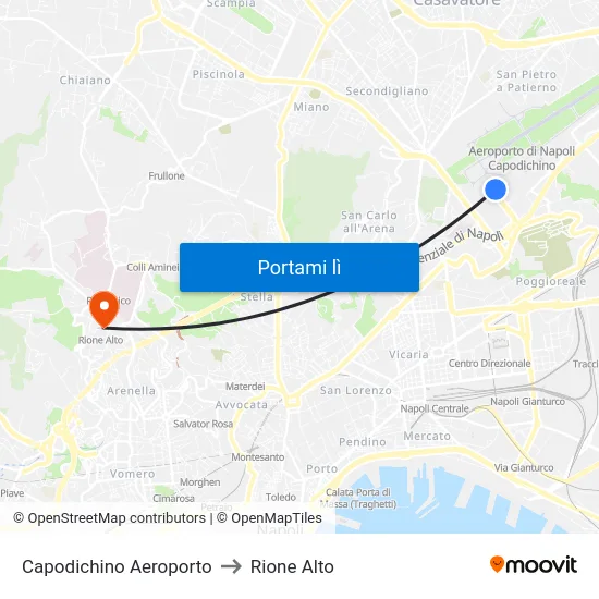 Capodichino Aeroporto to Rione Alto map