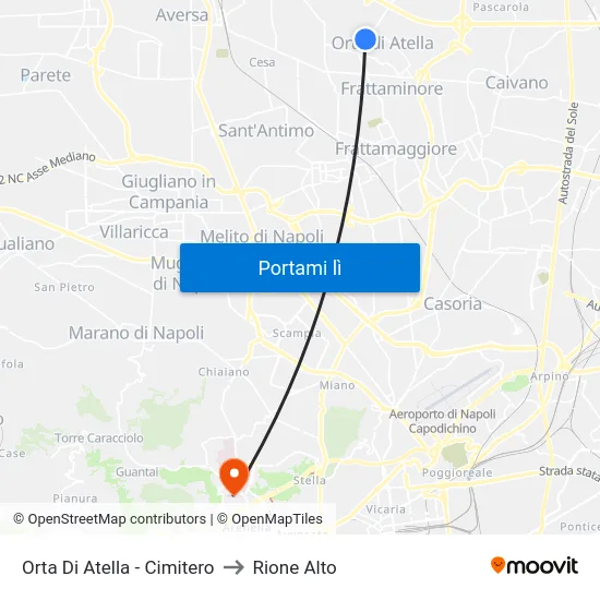 Orta Di Atella - Cimitero to Rione Alto map