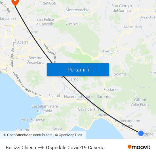 Bellizzi Chiesa to Ospedale Covid-19 Caserta map