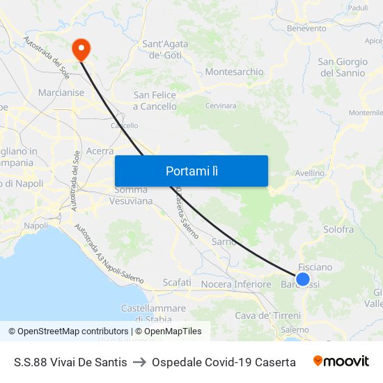 S.S.88 Vivai De Santis to Ospedale Covid-19 Caserta map