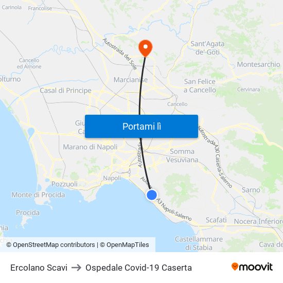 Ercolano Scavi to Ospedale Covid-19 Caserta map