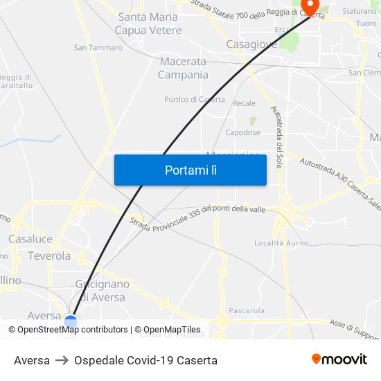 Aversa to Ospedale Covid-19 Caserta map