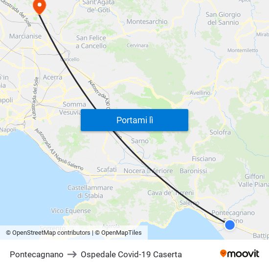 Pontecagnano to Ospedale Covid-19 Caserta map
