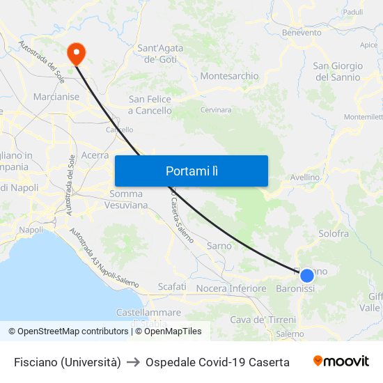 Fisciano (Università) to Ospedale Covid-19 Caserta map