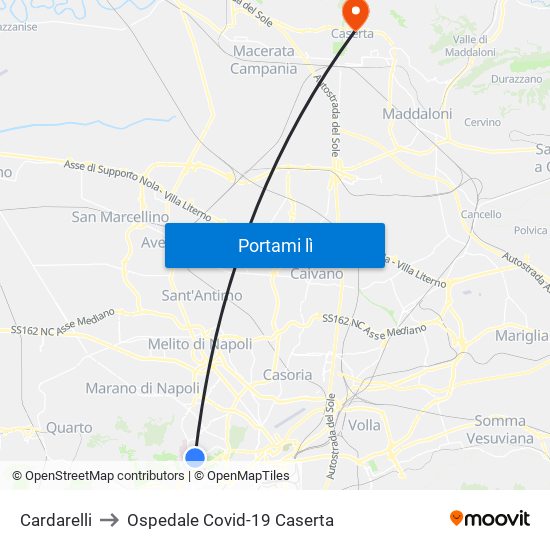 Cardarelli to Ospedale Covid-19 Caserta map