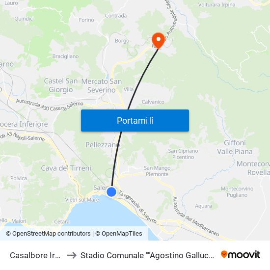 Casalbore Irno to Stadio Comunale ""Agostino Gallucci"" map