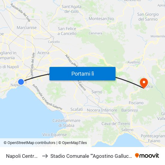 Napoli Centrale to Stadio Comunale ""Agostino Gallucci"" map