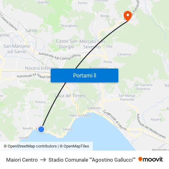 Maiori Centro to Stadio Comunale ""Agostino Gallucci"" map