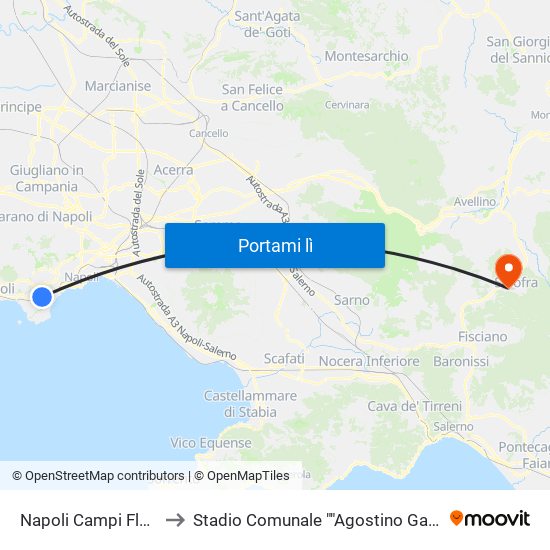 Napoli Campi Flegrei to Stadio Comunale ""Agostino Gallucci"" map