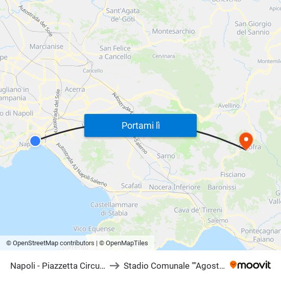 Napoli - Piazzetta Circumvesuviana to Stadio Comunale ""Agostino Gallucci"" map