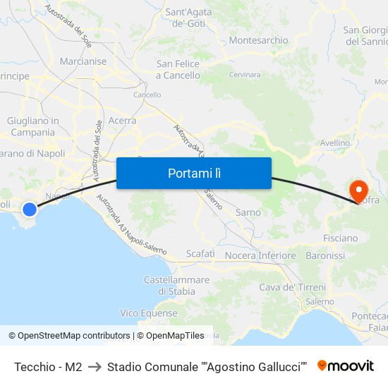 Tecchio - M2 to Stadio Comunale ""Agostino Gallucci"" map