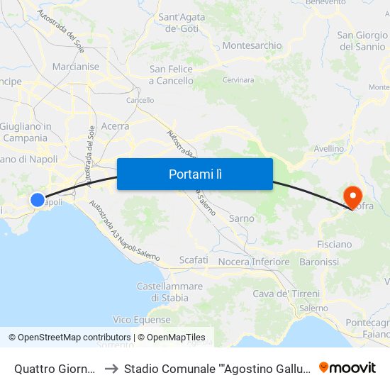 Quattro Giornate to Stadio Comunale ""Agostino Gallucci"" map