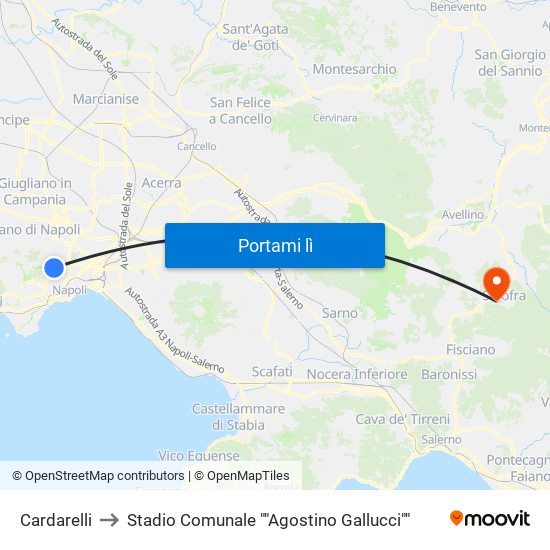 Cardarelli to Stadio Comunale ""Agostino Gallucci"" map