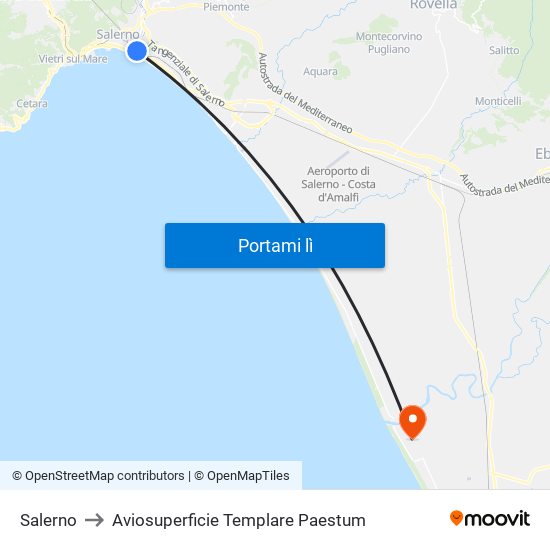 Salerno to Aviosuperficie Templare Paestum map