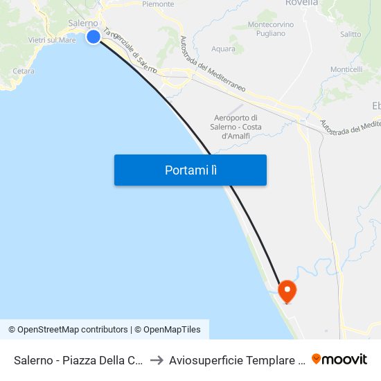 Salerno - Piazza Della Concordia to Aviosuperficie Templare Paestum map