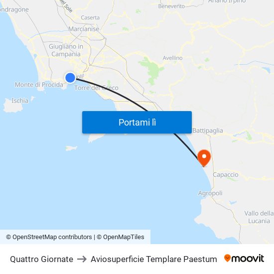 Quattro Giornate to Aviosuperficie Templare Paestum map