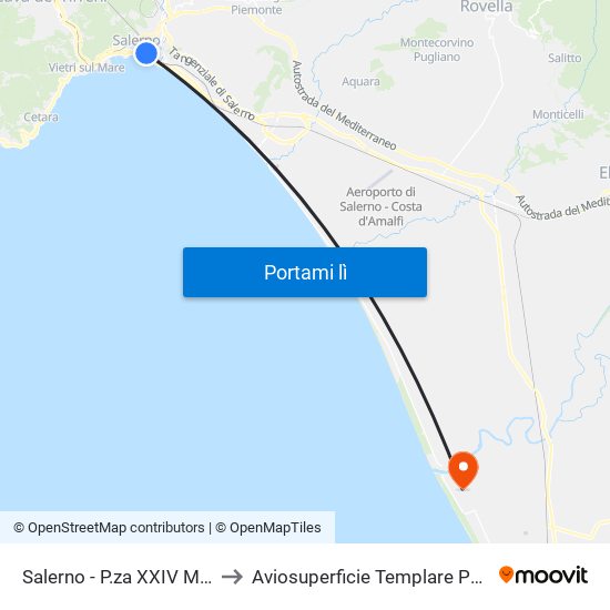 Salerno - P.za XXIV Maggio to Aviosuperficie Templare Paestum map