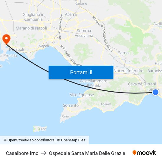 Casalbore Irno to Ospedale Santa Maria Delle Grazie map